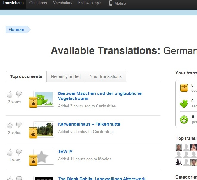 В процессе изучения английского языка немецкий пользователь может выполнить перевод с английского на немецкий полезного интернет-контента.